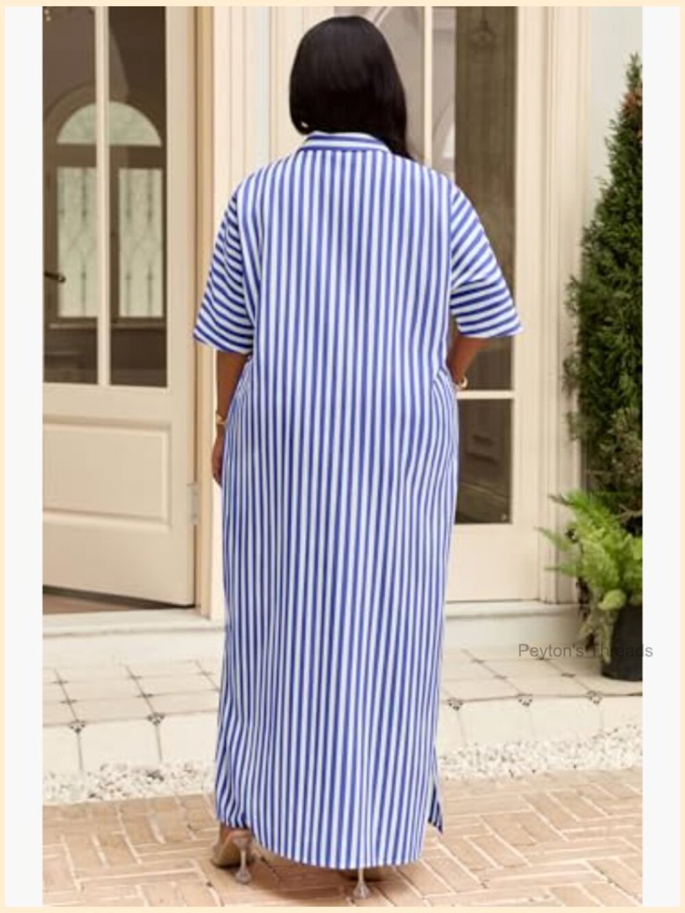 Women's Short Sleeve Button Down Maxi Shirt Dress with Pockets - Picture 6 of 7